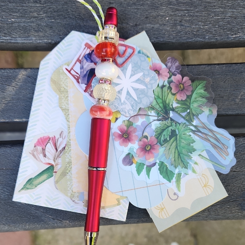 Elegant Red Beaded Pen And Journaling Supplies Bundles